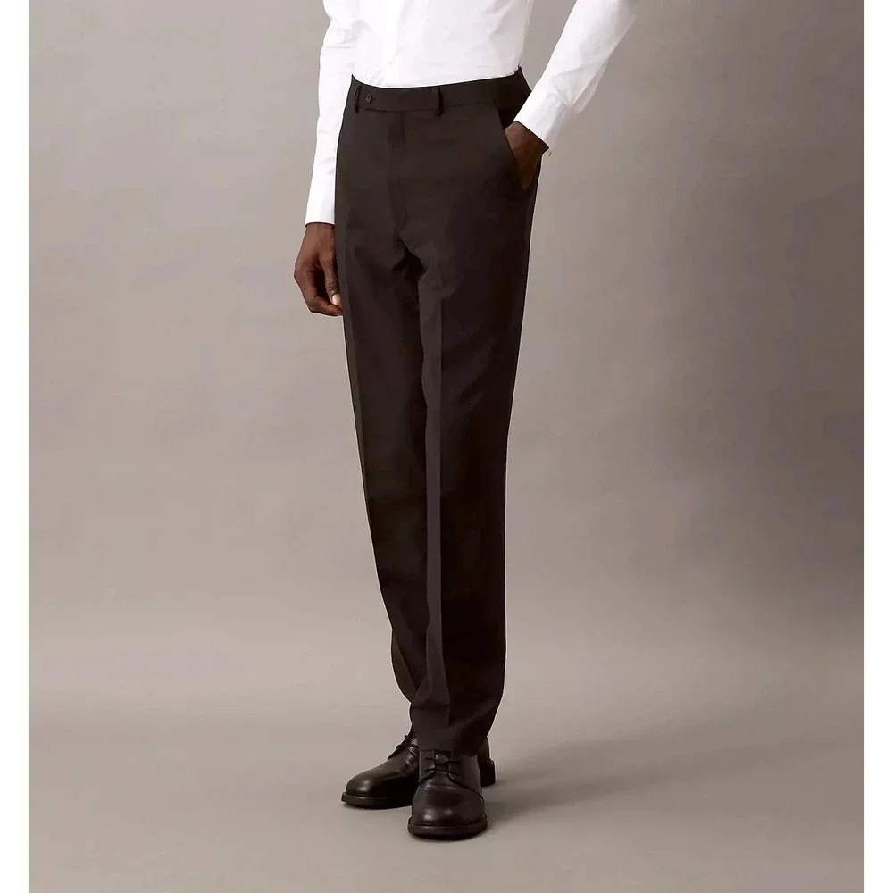 Calvin Klein Mens Black Slim Fit Wool Blend Stretch Dress Pants 33W 30L